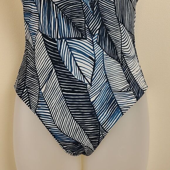 Onia Nina Halter Style One Piece Swimsuit lndigo Leaf print - Picture 4 of 7